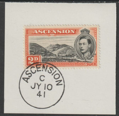 Ascension 1938 KG6 Pictorial 2d black & red-orange on piece with full strike of Madame Joseph forged postmark type 26