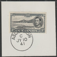 Ascension 1938 KG6 Pictorial 3d black & grey on piece with full strike of Madame Joseph forged postmark type 26