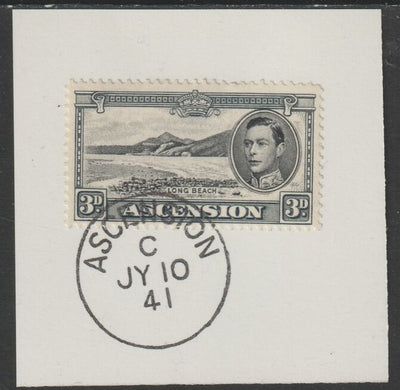 Ascension 1938 KG6 Pictorial 3d black & grey on piece with full strike of Madame Joseph forged postmark type 26
