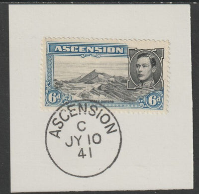 Ascension 1938 KG6 Pictorial 6d black & blue on piece with full strike of Madame Joseph forged postmark type 26