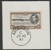 Ascension 1938 KG6 Pictorial 1s black & sepia on piece with full strike of Madame Joseph forged postmark type 26
