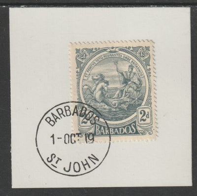 Barbados 1916-19 Large Britannia 2d grey on piece with full strike of Madame Joseph forged postmark type 45