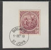 Barbados 1916-19 Large Britannia 6d purple on piece with full strike of Madame Joseph forged postmark type 45