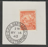 Barbados 1938 KG6 Britannia 1.5d orange on piece with full strike of Madame Joseph forged postmark type 47