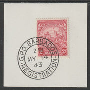 Barbados 1938 KG6 Britannia 2d red on piece with full strike of Madame Joseph forged postmark type 47