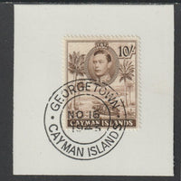Cayman Islands 1938 KG6 Pictorial def 10s carmine (Schooner) on piece with full strike of Madame Joseph forged postmark type 116 or 118