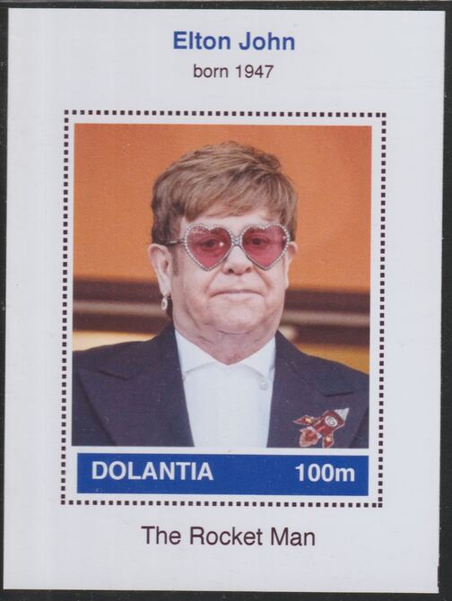 Dolantia (Fantasy) Elton John imperf deluxe sheetlet on glossy card (75 x 103 mm) unmounted mint