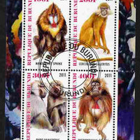 Burundi 2011 Fauna of the World - Monkeys perf sheetlet containing 4 values fine cto used