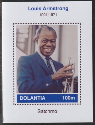 Dolantia (Fantasy) Louis Armstrong imperf deluxe sheetlet on glossy card (75 x 103 mm) unmounted mint