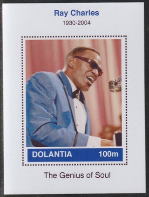Dolantia (Fantasy) Ray Charles imperf deluxe sheetlet on glossy card (75 x 103 mm) unmounted mint