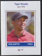Dolantia (Fantasy) Tiger Woods imperf deluxe sheetlet on glossy card (75 x 103 mm) unmounted mint