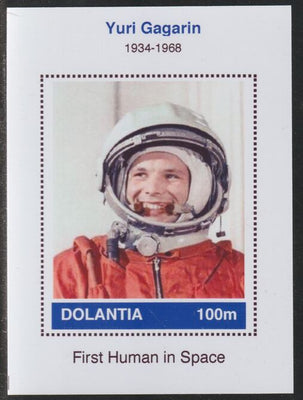 Dolantia (Fantasy) Yuri Gagarin imperf deluxe sheetlet on glossy card (75 x 103 mm) unmounted mint