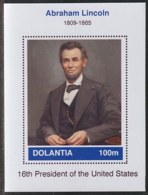 Dolantia (Fantasy) Abraham Lincoln imperf deluxe sheetlet on glossy card (75 x 103 mm) unmounted mint