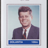 Dolantia (Fantasy) John F Kennedy imperf deluxe sheetlet on glossy card (75 x 103 mm) unmounted mint