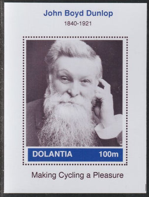 Dolantia (Fantasy) John Boyd Dunlop imperf deluxe sheetlet on glossy card (75 x 103 mm) unmounted mint