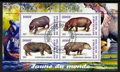 Burundi 2011 Fauna of the World - Hippos perf sheetlet containing 4 values fine cto used