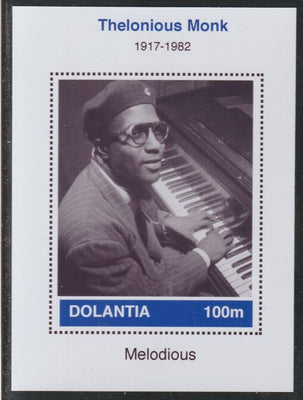 Dolantia (Fantasy) Thelonious Monk imperf deluxe sheetlet on glossy card (75 x 103 mm) unmounted mint