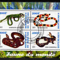 Burundi 2011 Fauna of the World - Reptiles - Snakes #3 perf sheetlet containing 4 values fine cto used