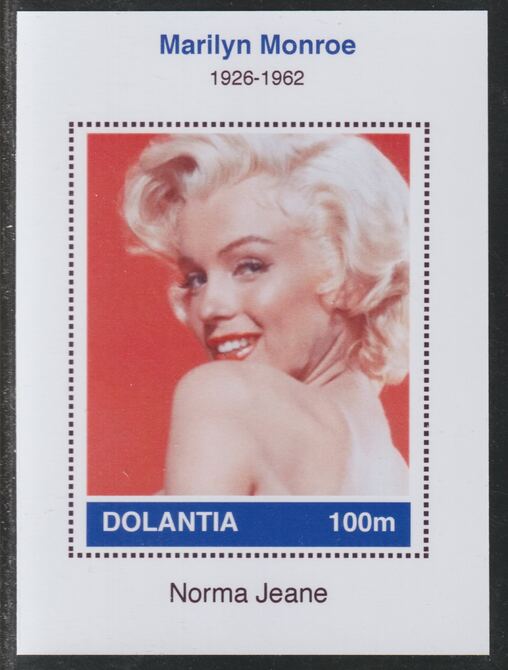 Dolantia (Fantasy) Marilyn Monroe imperf deluxe sheetlet on glossy card (75 x 103 mm) unmounted mint