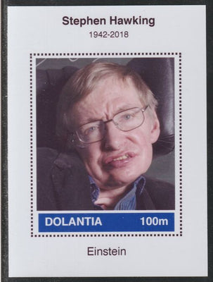 Dolantia (Fantasy) Stephen Hawking imperf deluxe sheetlet on glossy card (75 x 103 mm) unmounted mint