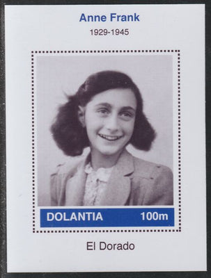 Dolantia (Fantasy) Anne Frank imperf deluxe sheetlet on glossy card (75 x 103 mm) unmounted mint