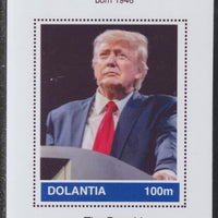 Dolantia (Fantasy) Donald Trump imperf deluxe sheetlet on glossy card (75 x 103 mm) unmounted mint