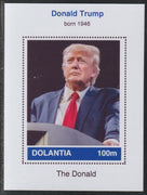 Dolantia (Fantasy) Donald Trump imperf deluxe sheetlet on glossy card (75 x 103 mm) unmounted mint