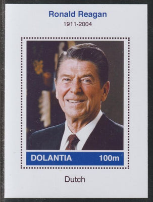Dolantia (Fantasy) Ronald Reagan imperf deluxe sheetlet on glossy card (75 x 103 mm) unmounted mint
