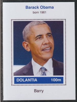 Dolantia (Fantasy) Barack Obama imperf deluxe sheetlet on glossy card (75 x 103 mm) unmounted mint