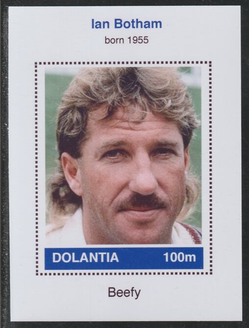Dolantia (Fantasy) Ian Botham imperf deluxe sheetlet on glossy card (75 x 103 mm) unmounted mint