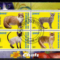 Burundi 2011 Domestic Cats #2 - yellow background perf sheetlet containing 4 values fine cto used