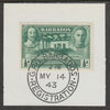 Barbados 1939 KG6 Tercentenary 1/2d green on piece with full strike of Madame Joseph forged postmark type 47