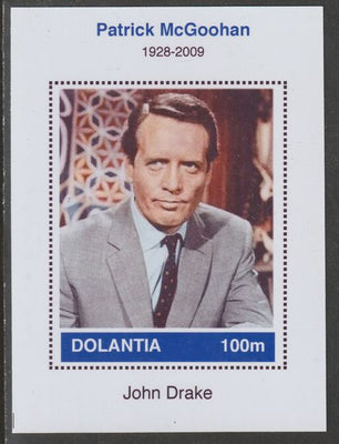 Dolantia (Fantasy) Patrick McGoohan imperf deluxe sheetlet on glossy card (75 x 103 mm) unmounted mint