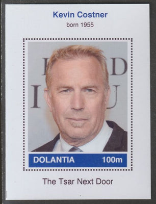 Dolantia (Fantasy) Kevin Costner imperf deluxe sheetlet on glossy card (75 x 103 mm) unmounted mint