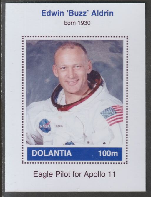 Dolantia (Fantasy) Edwin 'Buzz' Aldrin imperf deluxe sheetlet on glossy card (75 x 103 mm) unmounted mint