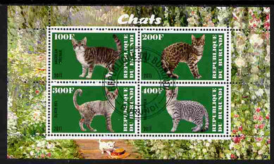 Burundi 2011 Domestic Cats #5 - green background perf sheetlet containing 4 values fine cto used