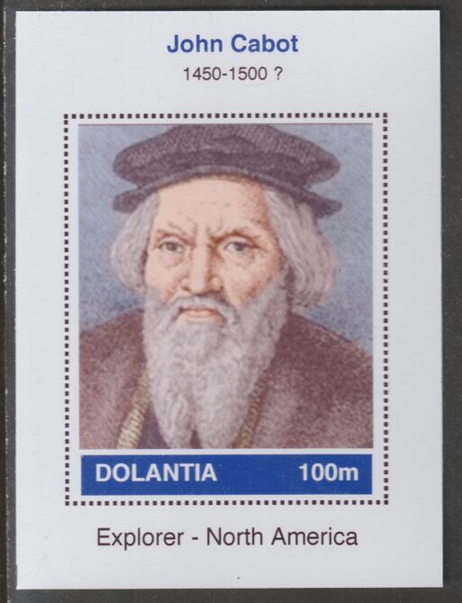 Dolantia (Fantasy) John Cabot imperf deluxe sheetlet on glossy card (75 x 103 mm) unmounted mint