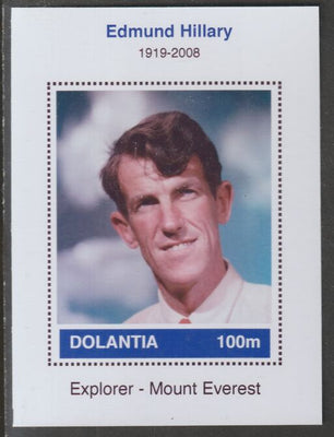 Dolantia (Fantasy) Edmund Hillary imperf deluxe sheetlet on glossy card (75 x 103 mm) unmounted mint