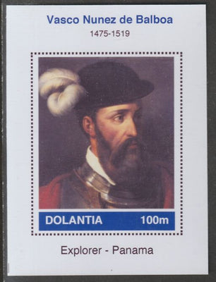 Dolantia (Fantasy) Vasco Nunez Balboa imperf deluxe sheetlet on glossy card (75 x 103 mm) unmounted mint