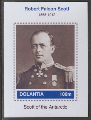 Dolantia (Fantasy) Robert Falcon Scott imperf deluxe sheetlet on glossy card (75 x 103 mm) unmounted mint