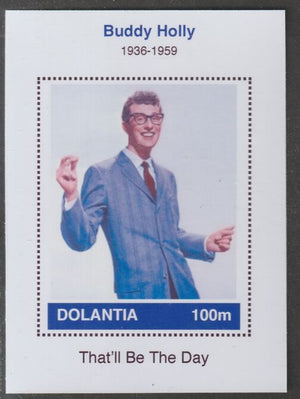 Dolantia (Fantasy) Buddy Holly imperf deluxe sheetlet on glossy card (75 x 103 mm) unmounted mint