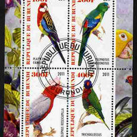 Burundi 2011 Fauna of the World - Parrots #3 perf sheetlet containing 4 values fine cto used