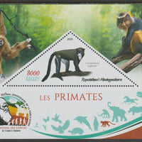Madagascar 2019 Darwin 160th Anniversary of Publication of The Origin of Species - Primates #4 perf deluxe sheet containing one triangular value unmounted mint