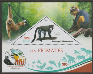 Madagascar 2019 Darwin 160th Anniversary of Publication of The Origin of Species - Primates #4 perf deluxe sheet containing one triangular value unmounted mint