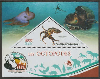 Madagascar 2019 Darwin 160th Anniversary of Publication of The Origin of Species - Octopus #1 perf deluxe sheet containing one triangular value unmounted mint