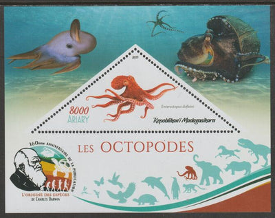 Madagascar 2019 Darwin 160th Anniversary of Publication of The Origin of Species - Octopus #2 perf deluxe sheet containing one triangular value unmounted mint