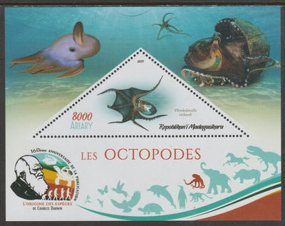 Madagascar 2019 Darwin 160th Anniversary of Publication of The Origin of Species - Octopus #4 perf deluxe sheet containing one triangular value unmounted mint