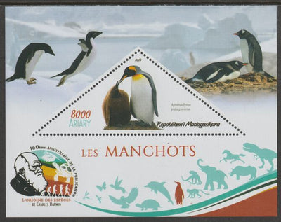 Madagascar 2019 Darwin 160th Anniversary of Publication of The Origin of Species - Penguins #3 perf deluxe sheet containing one triangular value unmounted mint