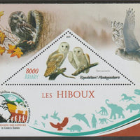 Madagascar 2019 Darwin 160th Anniversary of Publication of The Origin of Species - Owls #3 perf deluxe sheet containing one triangular value unmounted mint