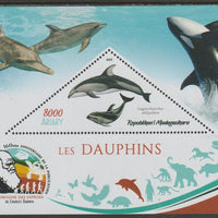 Madagascar 2019 Darwin 160th Anniversary of Publication of The Origin of Species - Dolphins #1 perf deluxe sheet containing one triangular value unmounted mint